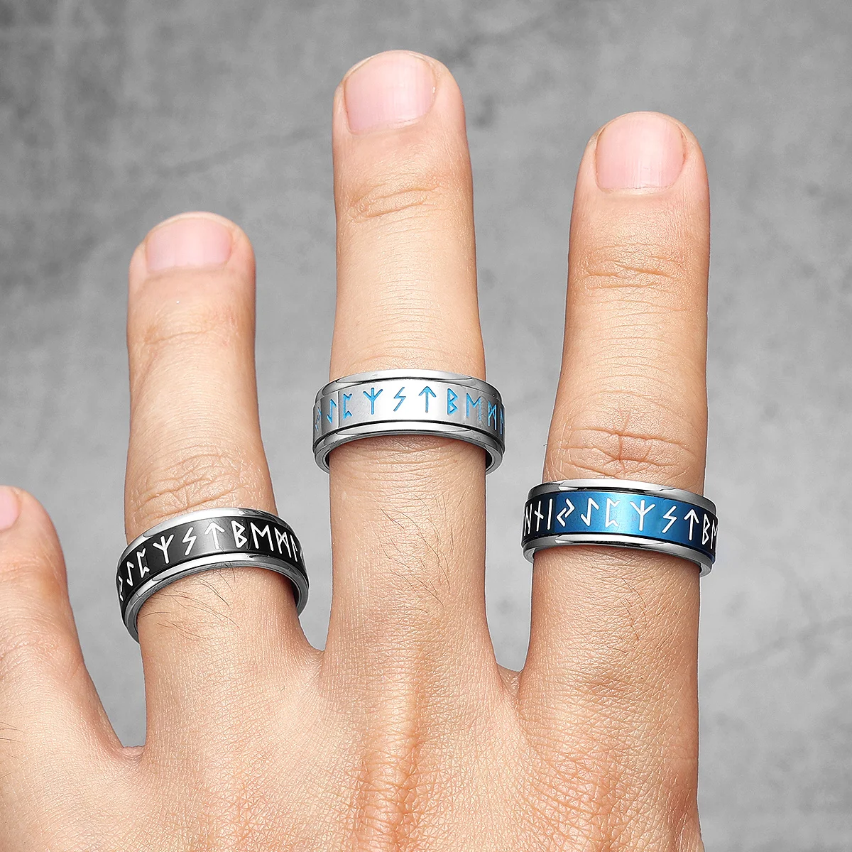 Luminous Viking Runes Men Fidget Rings Stainless Steel Jewelry Punk Rock Rotatable Fashion Accessories for Women Gift Wholesale 2
