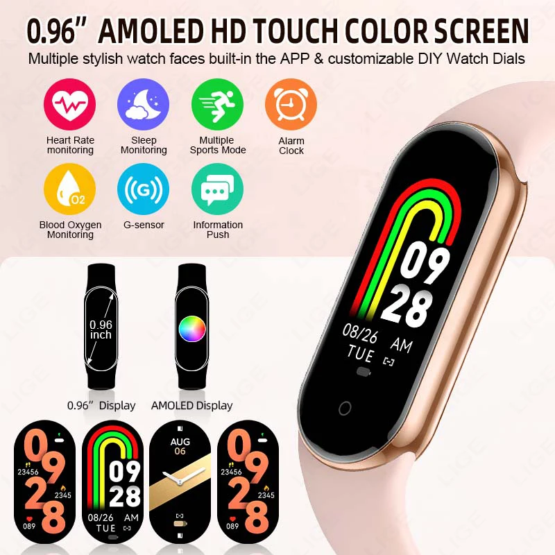 LIGE Smart Bracelet Women Smartwatch Men Heart Rate Blood Oxygen Waterproof Sport Smart Band Watch Ladies New For Android IOS