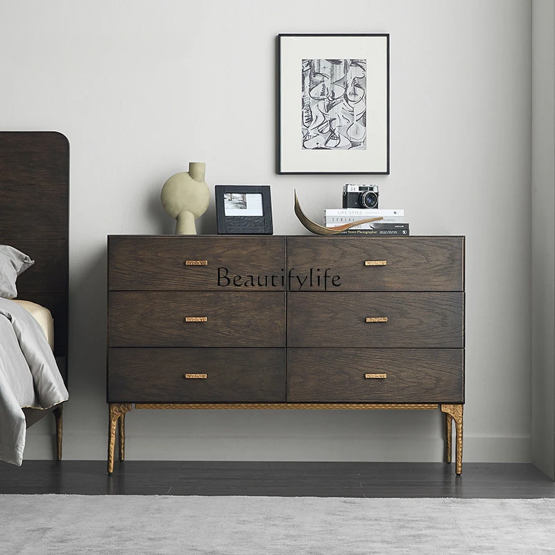 Nordic Retro Solid Wood Chest of Six Drawers Bedroom Light Luxury Post-Modern Drawer Locker