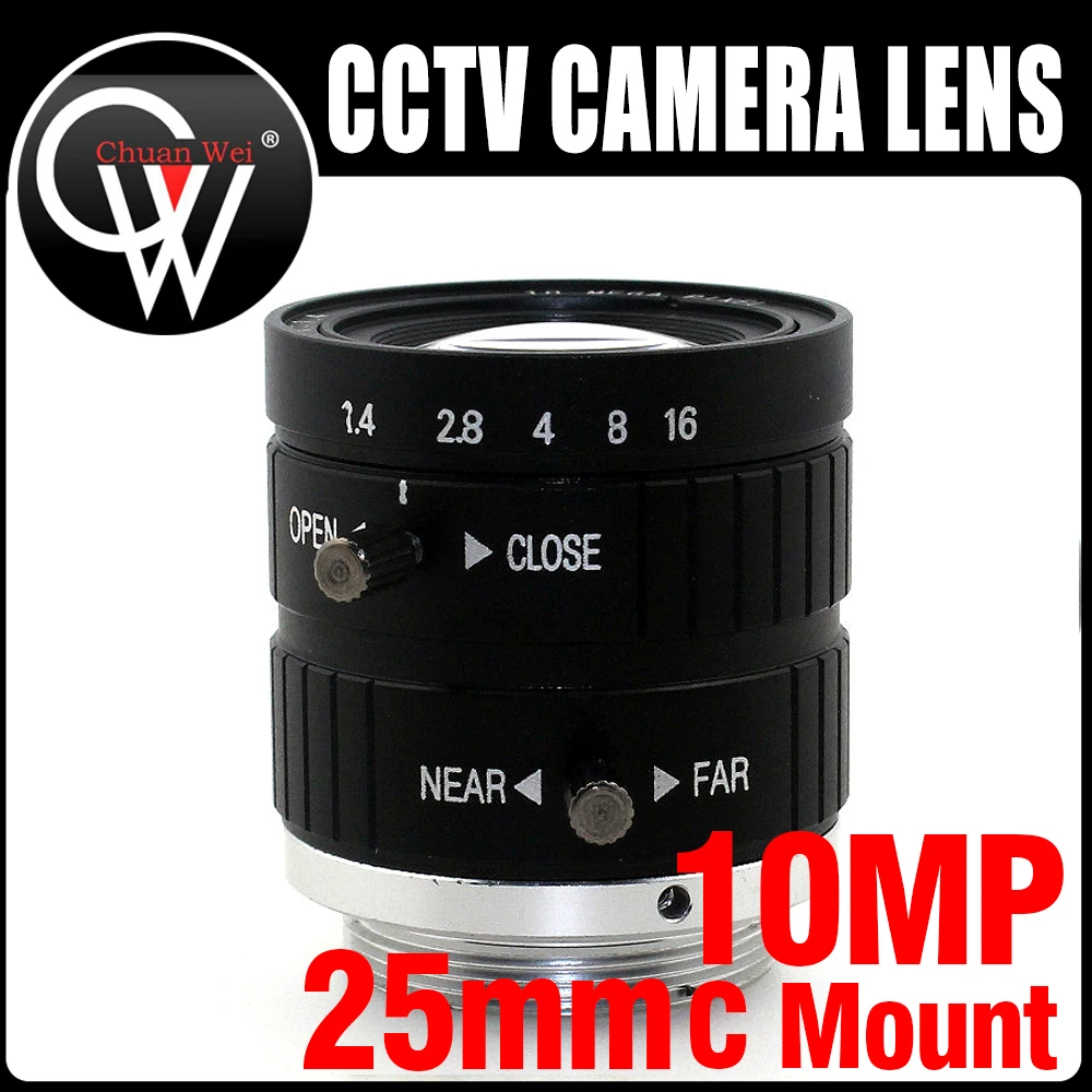 10MP 25mm HD Industrial Camera Fixed Manual IRIS Focus Zoom Lens C Mount CCTV Lens for CCTV Camera or Industrial Microscope