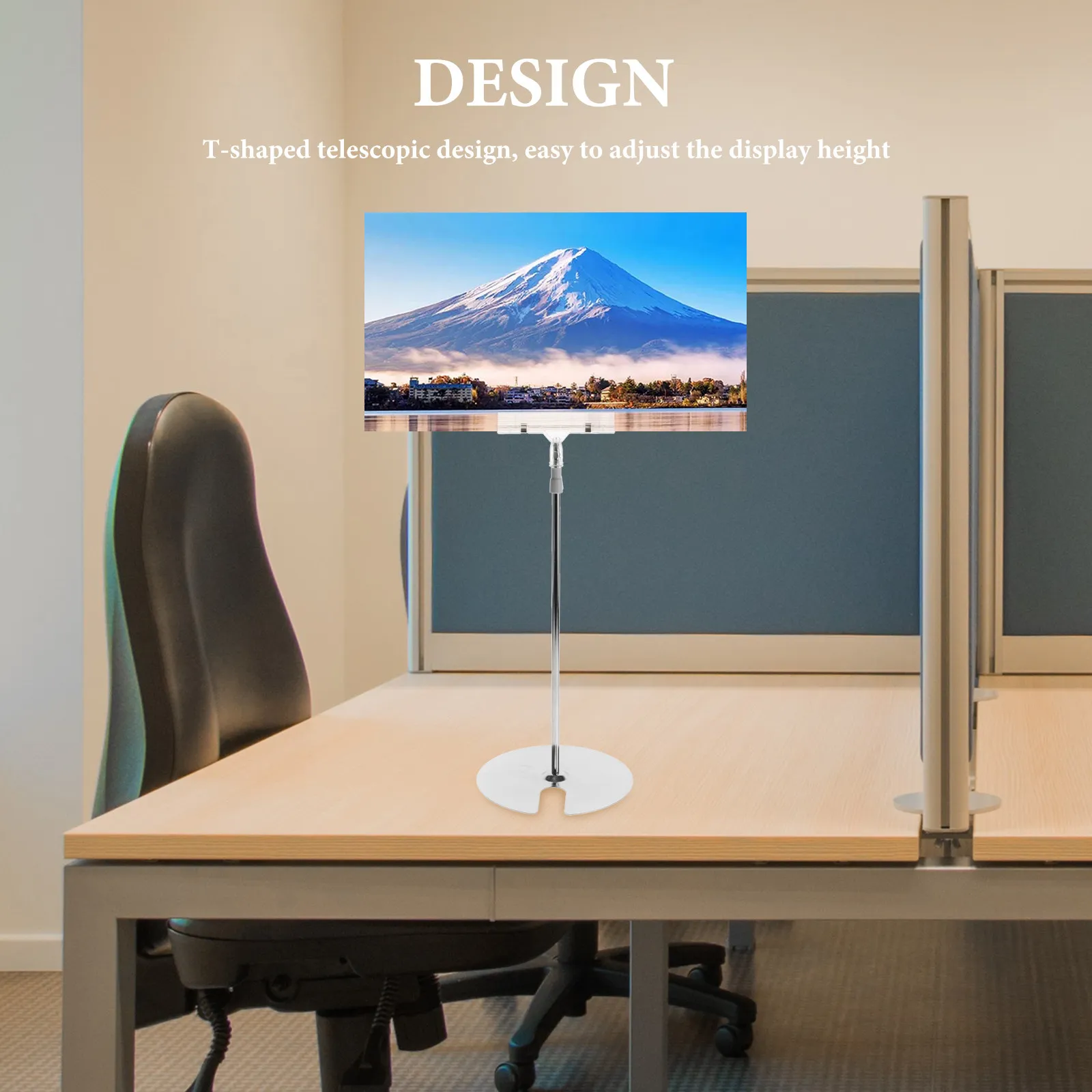 T자형 조절 가능 포스터 디스플레이 홀더 스탠드, 배너 광고 간판 데스크탑 테이블탑용, ABS 스테인리스 스틸, 안정적