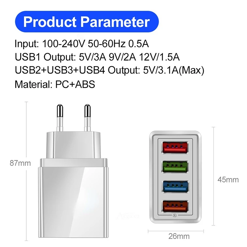 AC DC 범용 전원 5 V 3A 어댑터 공급, 4 포트 USB 충전기, 휴대폰 AC/DC USB 5 V 전원 어댑터, 220V-5 V EU 플러그