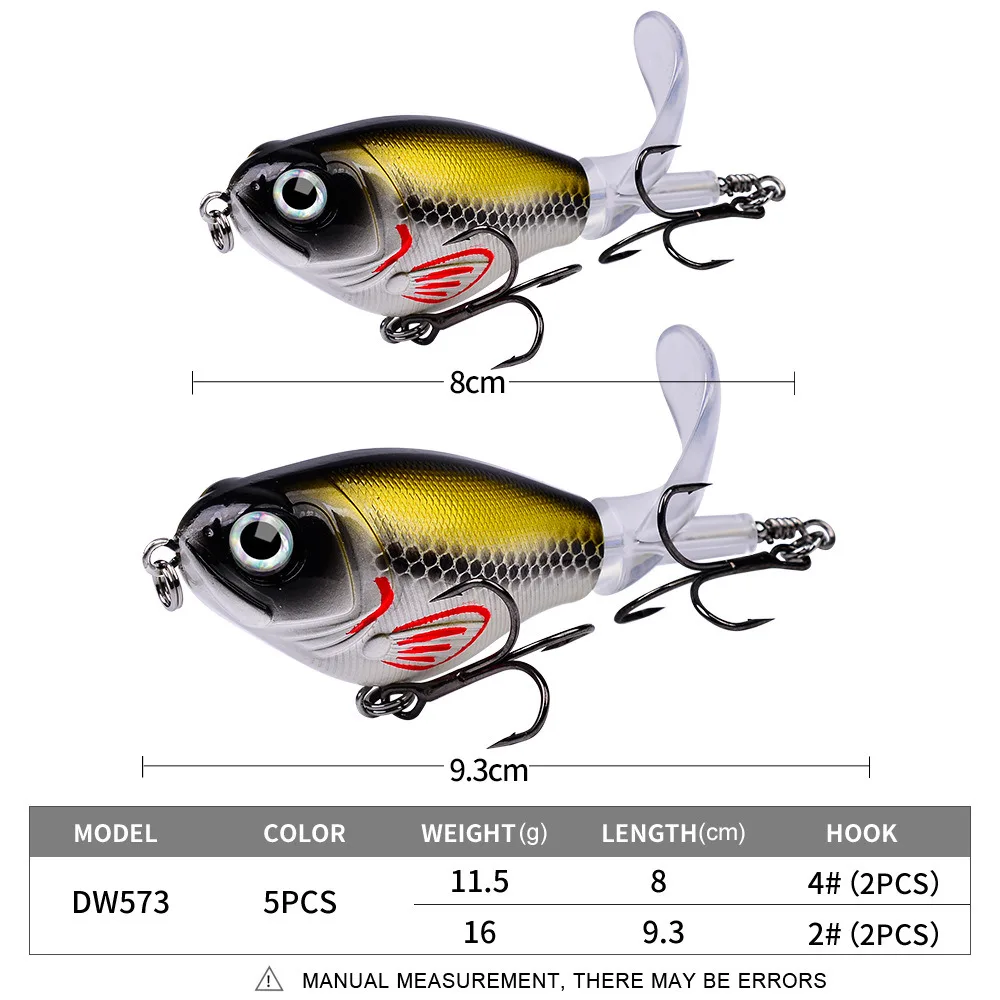 Topwater Fishing Lure Popper Plastic Hard Bait Swimbait Rotating Soft Tail Bass Pike Artificial Fishing Tackle Whopper Plopper - 2