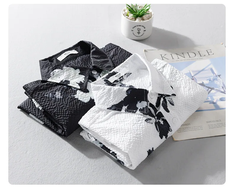 Men's Hawaiian Shirts Short Sleeve Beach Shirt Vacation Button Down Shirts Relaxed Fit Bubble Texture Casual Flower Printed Tops