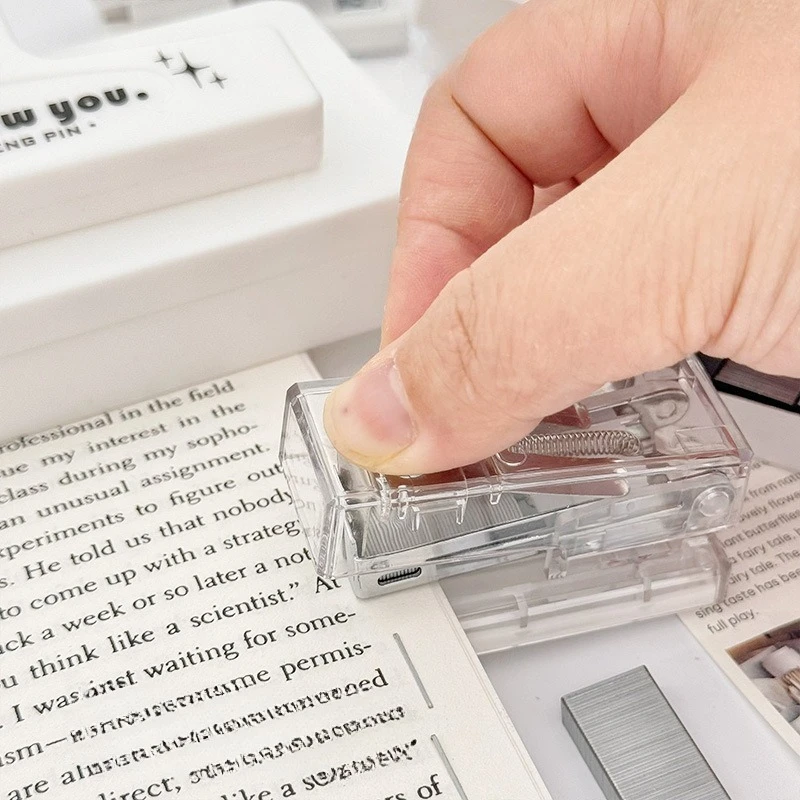 Plastic Mini Stapler,Transparent Handheld Stapling Machine, Ins Style Portable Office Stationery,With Staple for School Home Use - 3