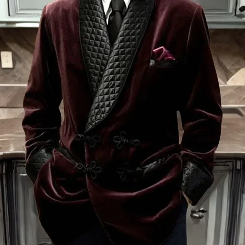 Velvet Smoking Jacket Shawl Lapel Loose Men Suit Prom Blazer Retro Dinner Party Male Fashion Coat Latest Designs 1 Pc men suits jackets