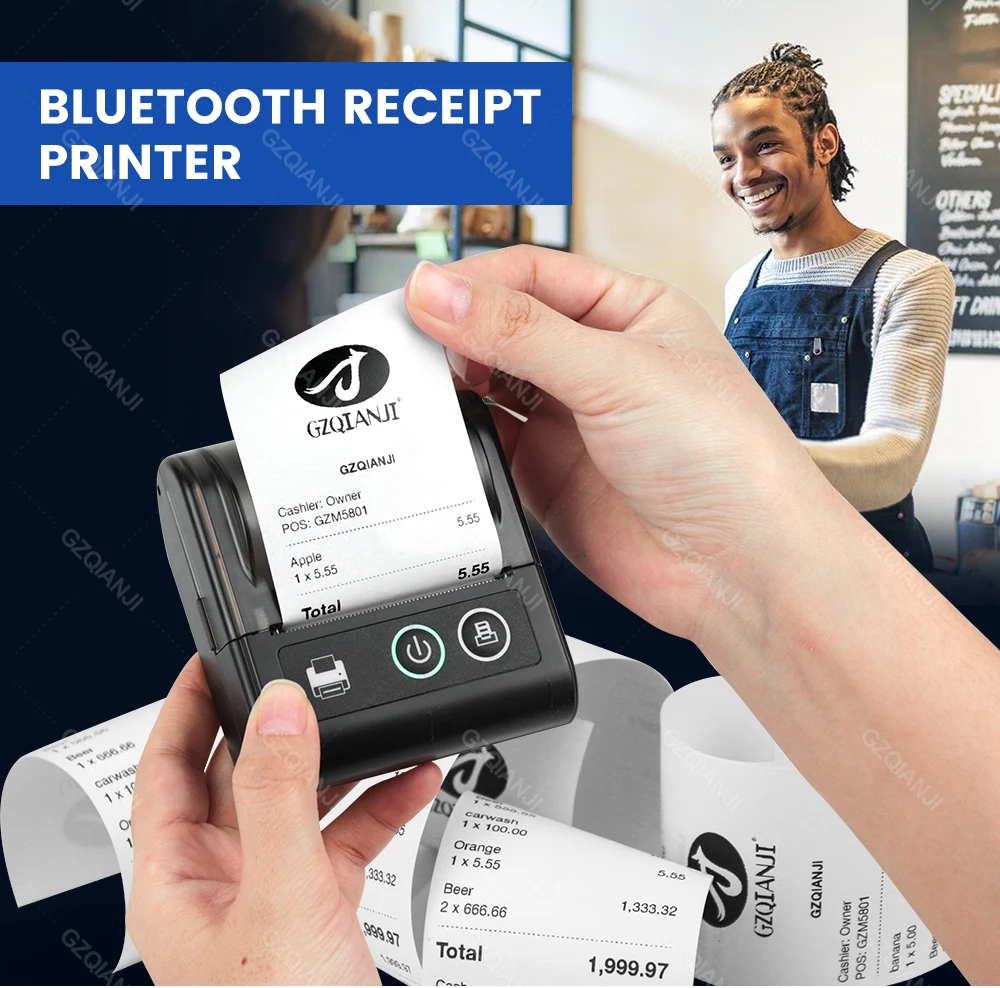 Description Picture 2 of item2 inch 58mm Mini Portable Printer Thermal Paper Printers For Mobile Phone PC Android iOS USB Bluetooth Maker For Store Shipping