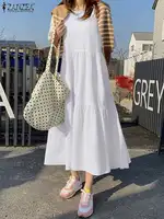 Elegant Solid Dress Women Summer Sundress ZANZEA 2023 Casual Short Sleeve Maxi Vestidos Female O Neck Robe Femme Oversized - Image 2