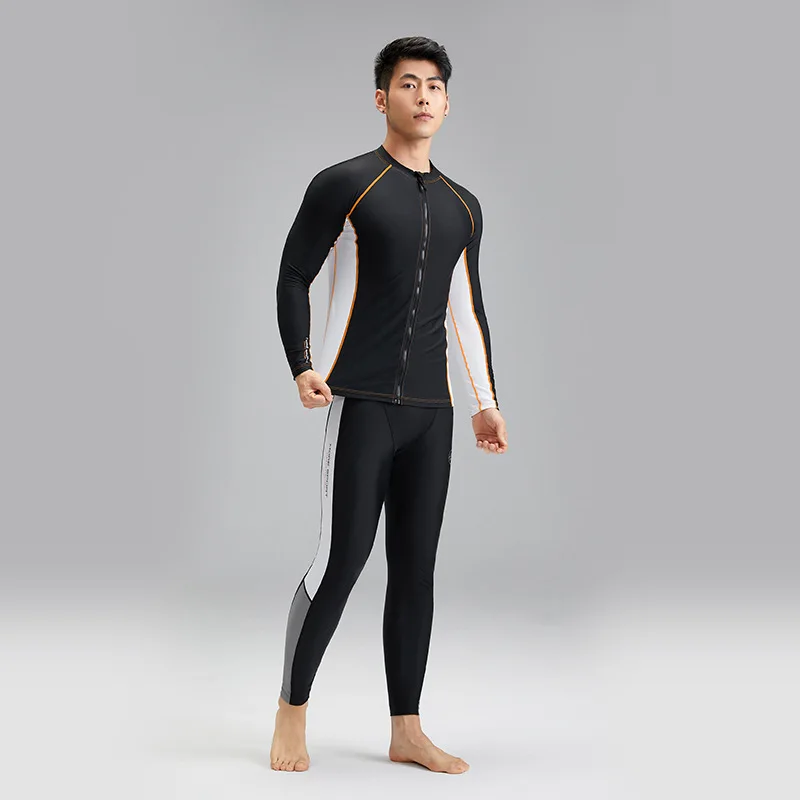 Men's Rash Guards Summer Sun Protection UPF50+ Cardigan Split Body Swimsuit Quick Drying High Elasticity Swimming Surfing Suit