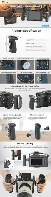 Nitze Side Handle Kit For ARRI Rosettes – 360° Adjustable Left & Right Handles For Camera Cages