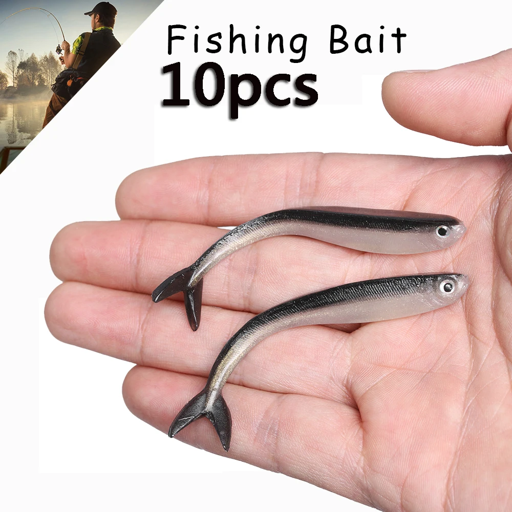 10 PCS/Bag 8cm/2g Soft Shrimp Worms Fish Lure Silver Silicone Wobblers Fishing Tackle Jigging Maggot Fishing Bait Jig Head Bait