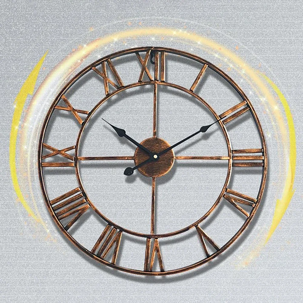 40/47/60cm Morden 3D Large Retro Golden/Black Iron Round Art Hollow Metal Wall Clock Nordic Roman Numerals Clock Home Decoration wall clock