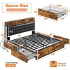 Queen Bed Frame with 4 Storage Drawers and Upholstered Headboard Meal Bed Frame Queen Size Built in Charging Station,Noise Free 2