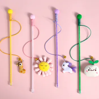 cat cartoon plush bell funny cat stick unicorn sun flower bean sprout pet interactive vocal toy.jpg
