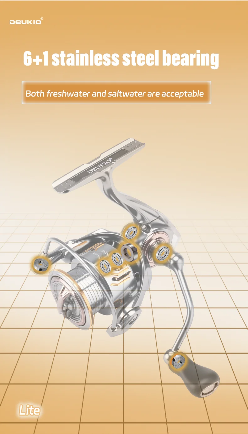 DEUKIO Wasserdichte Angelspinnrolle Meerwasser 5,2:1 Übersetzungsverhältnis 6+1BB CNC-Griff 6 kg Max Drag Power Reel für Süßwasser – Detail 9