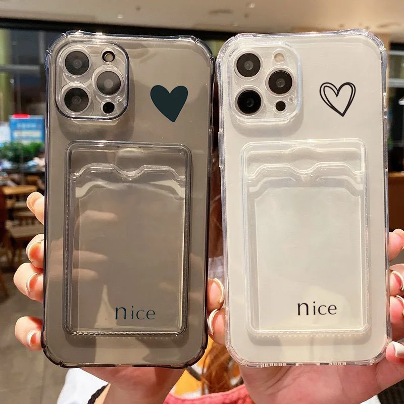 Porta Carte Custodia Trasparente Per IPhone 15 Pro Max 14 13 12 11 Con Copertura Con Stampa Cuore D'amore Per IPhone XS X XR 7 8 Plus SE2020 Custodia - Foto 8