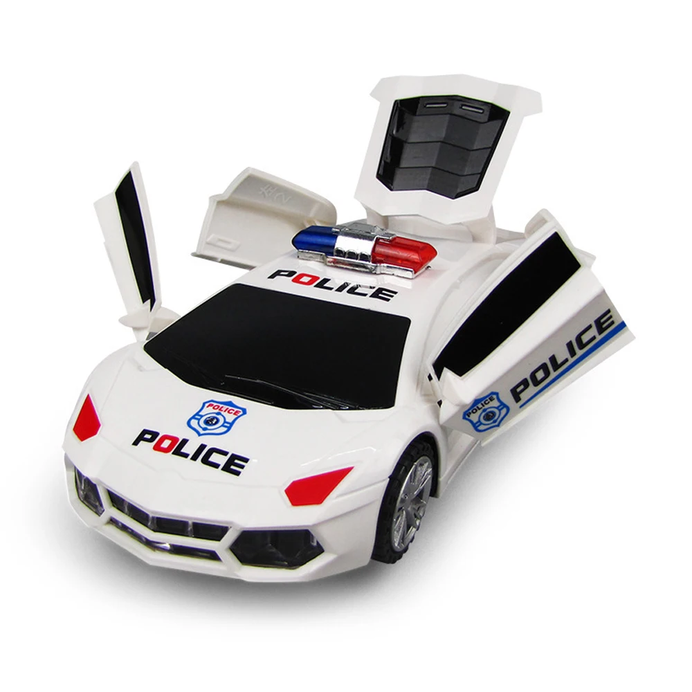 Kids Led Electric Car Toy Police 360 Degree Rotary Wheels Cool Lighting Music Door Open Kids Electronic Car Toys for Children 4