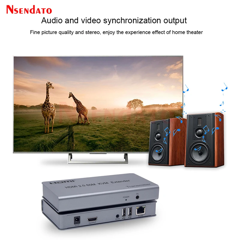 Extender HDMI RJ45 4K 60Hz 60m KVM HDMI Extender With USB KVM HDMI over Cat6 HDMI KVM Ethernet Extender For USB Mouse Keyboard