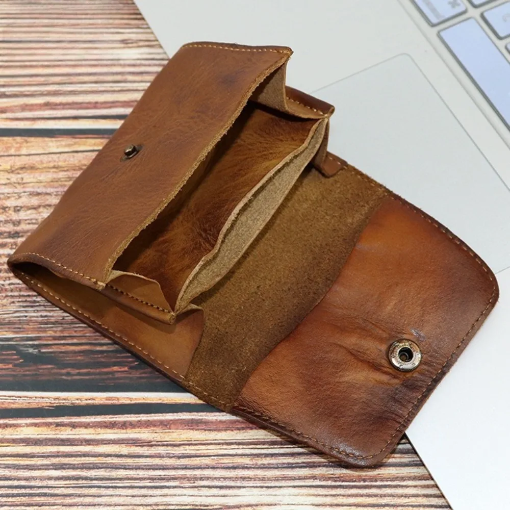 Vintage Genuine Cowhide Leather Compact Wallet - Handmade Unisex Card Holder & Coin Purse