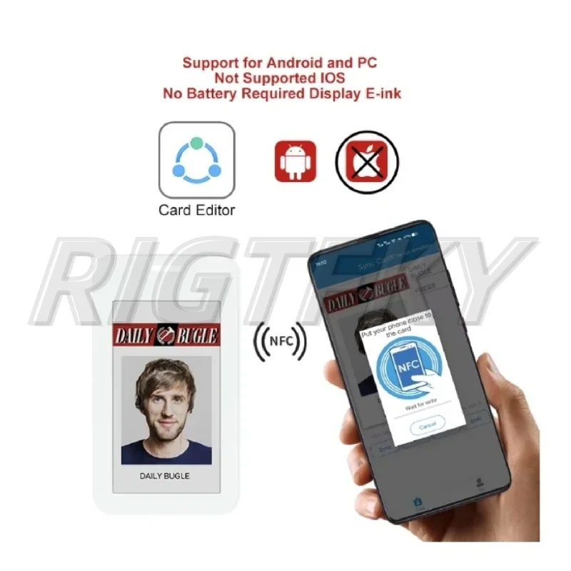 E ink Picture Display Tags Passive NFC-Powered Nameplates 3.7inch E-Paper Price Labels Business Badges Employee badges Battery Free