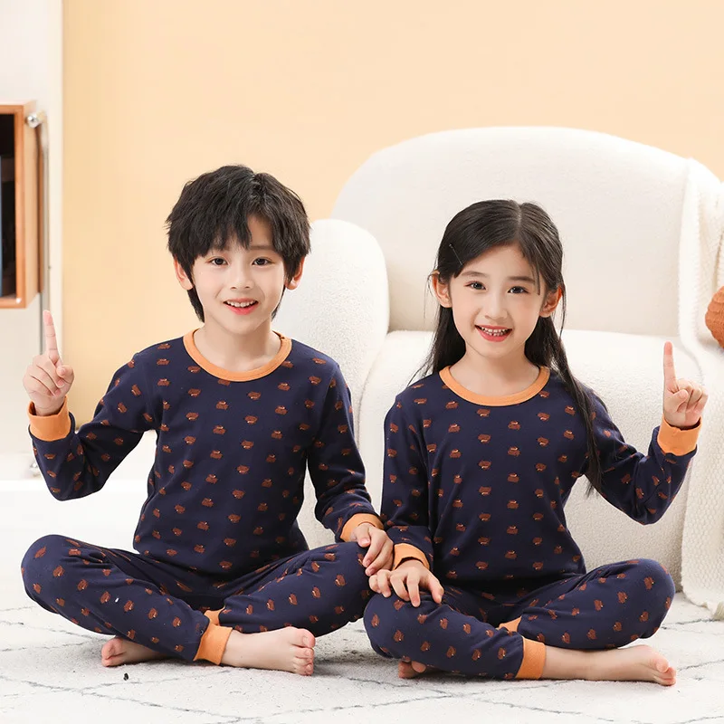 

Осенняя детская пижама, пижама с длинным рукавом, Детская футболка + штаны, 2 шт., мультяшная Пижама для девочек и мальчиков, детская одежда для сна, Ночная одежда