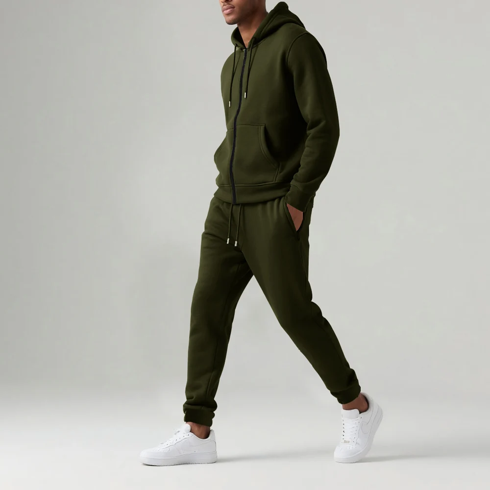 Men's Fleece Sweatshirt Sets Hooded Coats Velvet Sporty Sweatpants
