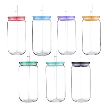 Bicchieri di plastica PET da 16 once dotati di coperchio colorato sostituibile e cannuccia possono contenere succhi di soda, bevande, latte, tazze di alta qualità 1