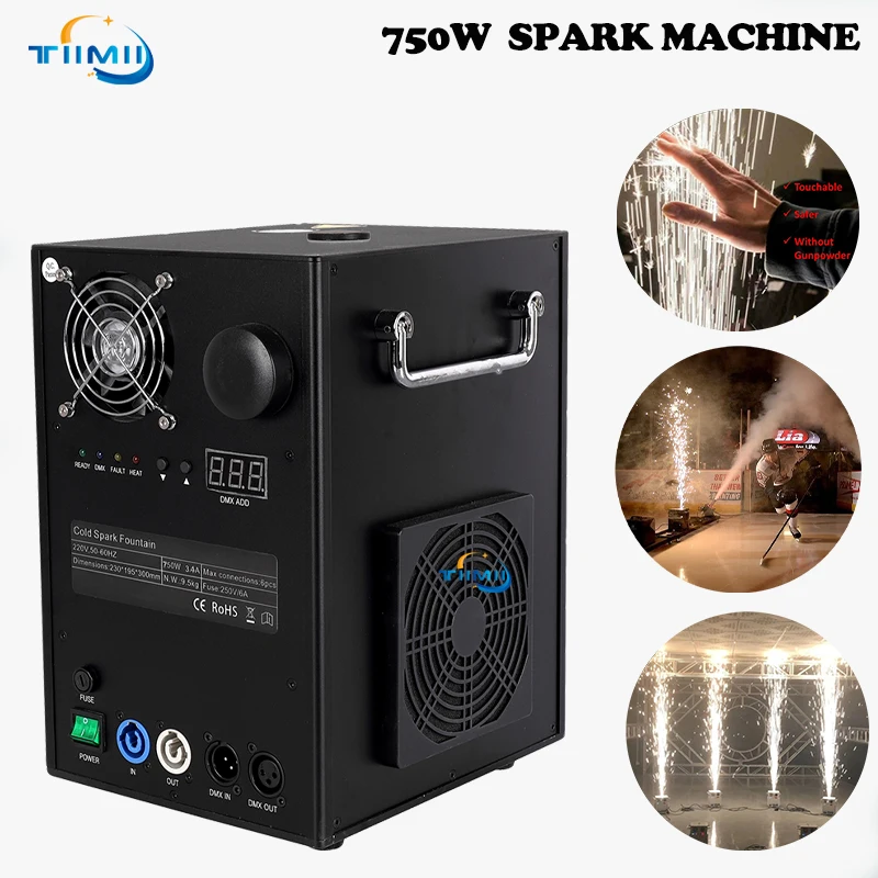 

750W Cold Spark Machine DMX Remote Cold Fireworks Fountain Stage Spark Machine For Wedding Party Show TI powder sparks machine
