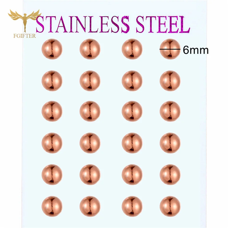 2-8mm Rose Gold Color Ball Earrings Set Minimalist Stud Earring Pink Stainless Steel Jewelry Wholesale Women Bohemia Accessories 5