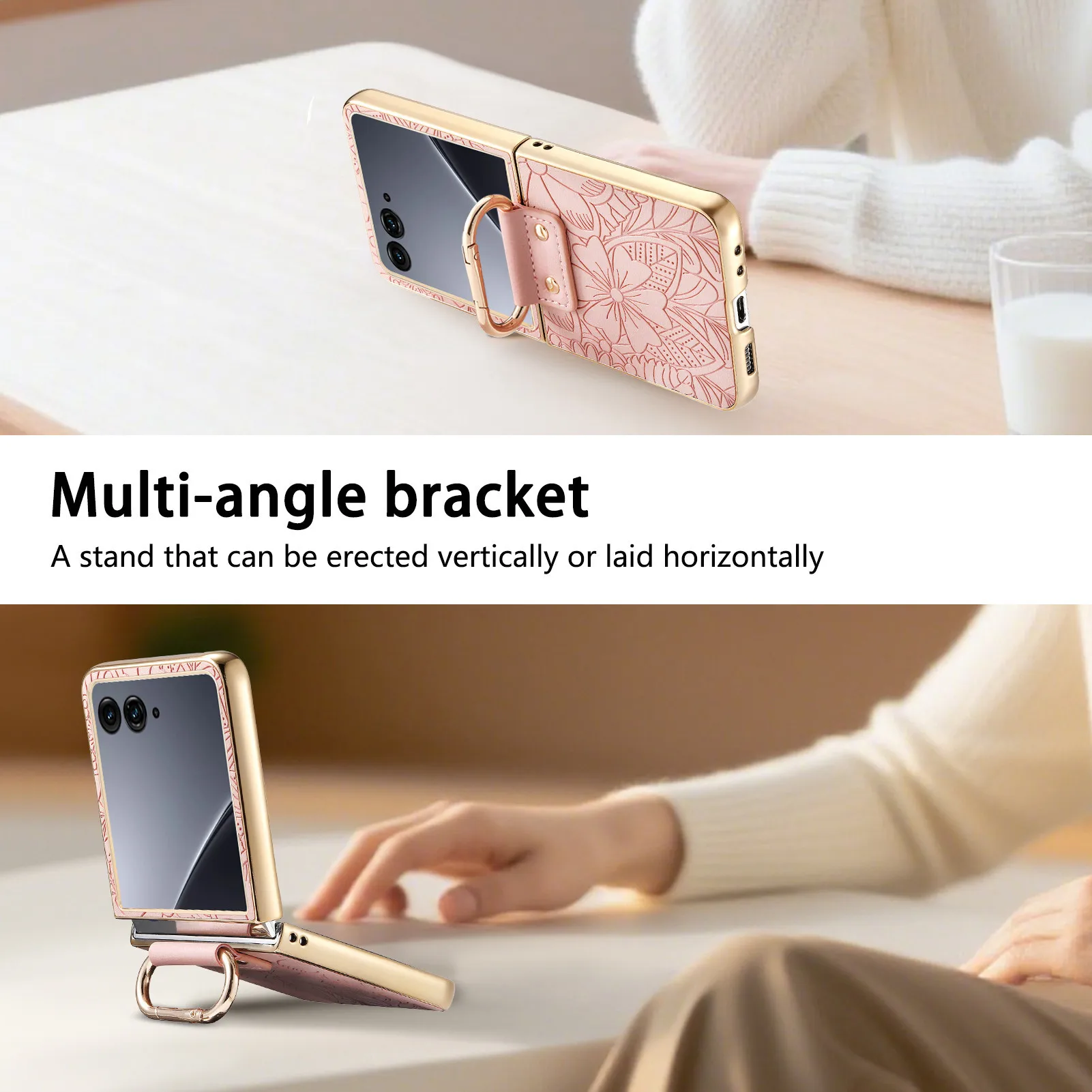Elegant Embossed Flower Leather Case with Ring Holder - Comfortable Grip and Shockproof Slim Cover