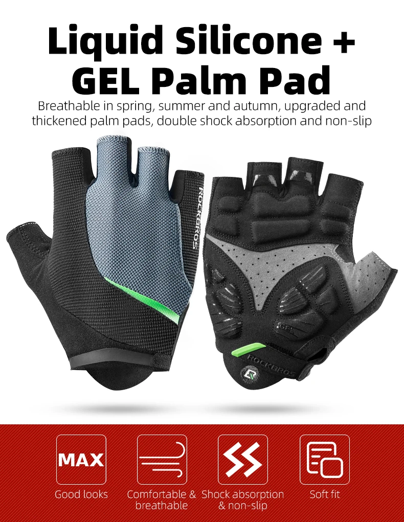 ROCKBROS Fahrradhandschuhe Sommer Atmungsaktive MTB Road Half Finger Fahrradhandschuhe SBR Gel Pad Stoßfeste Sport Radfahren Shorts Handschuhe – Detail 1