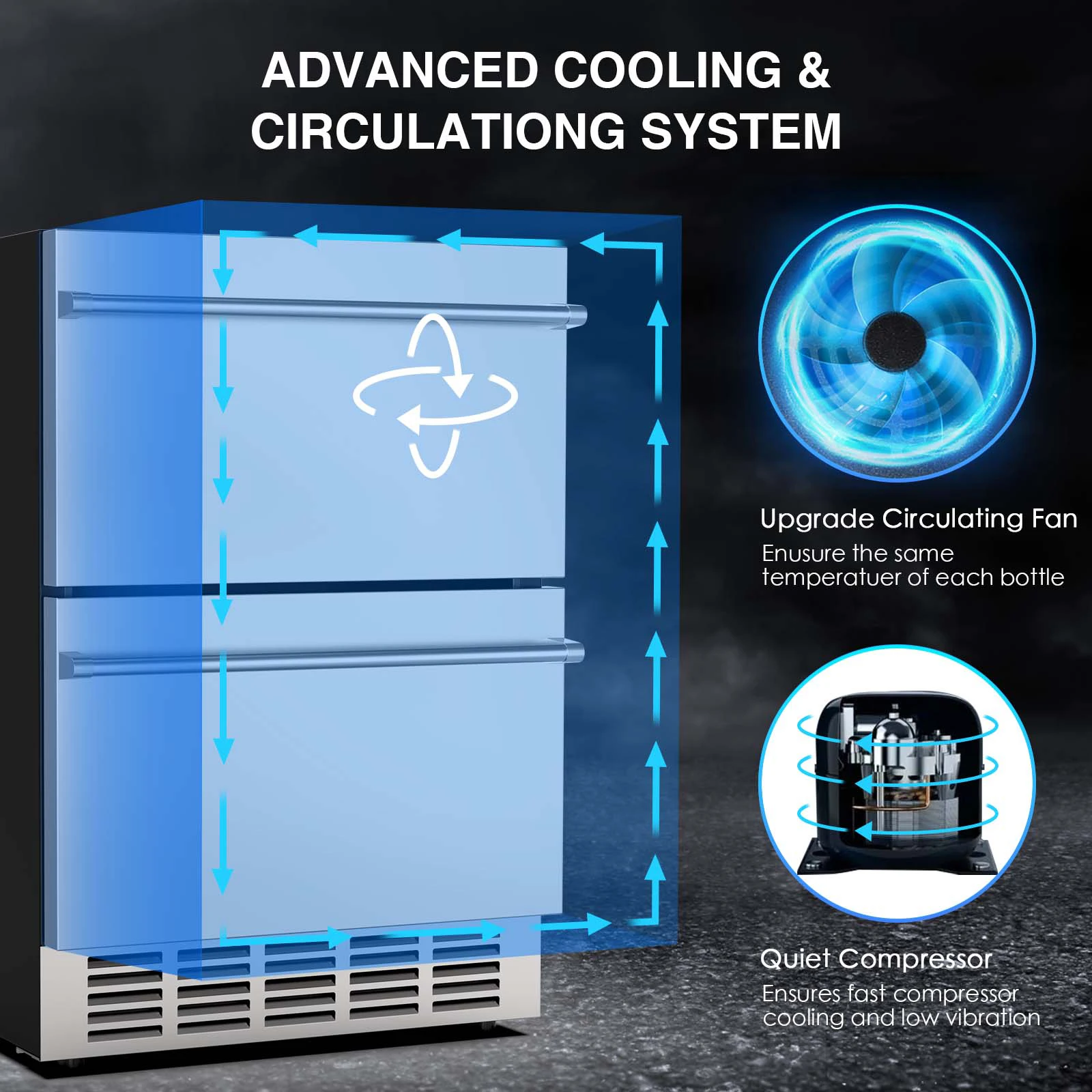 24 Inch Under Counter Double Drawer Fridge Indoor and Outdoor Beverage Refrigerator Stainless Steel Beverage Fridge  Foam Door 3
