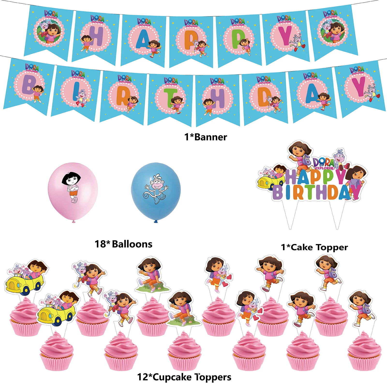 1Set Dora The Explorer Theme Girl Birthday Party Decoratio Banner Cake  topper Latex Balloon Baby Shower Supplies Air Globes| | - AliExpress