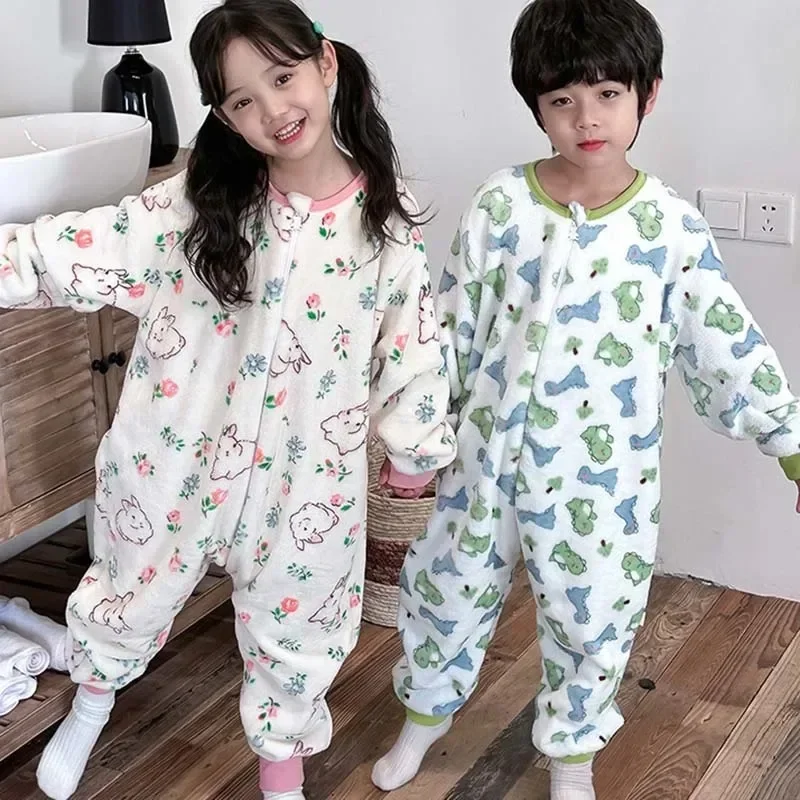 Kids Winter Plush Pajamas Children Pandas Bear Sleepwear Keep Warm Kigurumi for Boys Girls