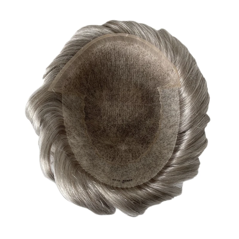 Mongolian Virgin Human Hair Hairpiece #580 Grey Front Lace Unit 8x10 Q6 Toupee for White Men