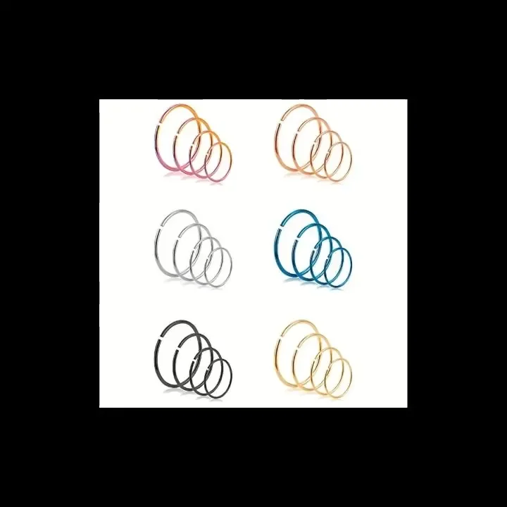 24 Pcs ,12 Pcs Nose Ring Set – Golden, Silver & Multicolor 8mm Nose ...