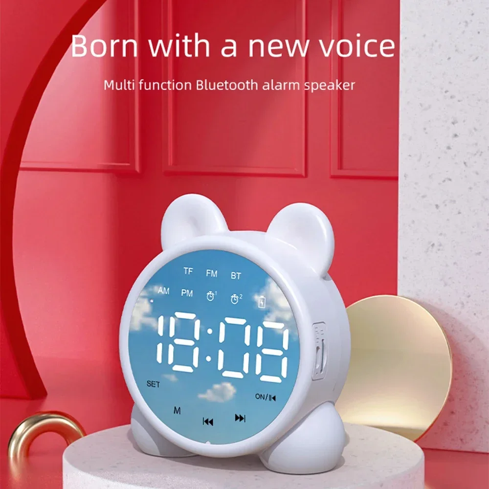 Children Bluetooth-Digital Display Table Wake-up compatible Speaker Alarm Clock Sleep Timer Kids Cute Bedside Alarm Clock LCD