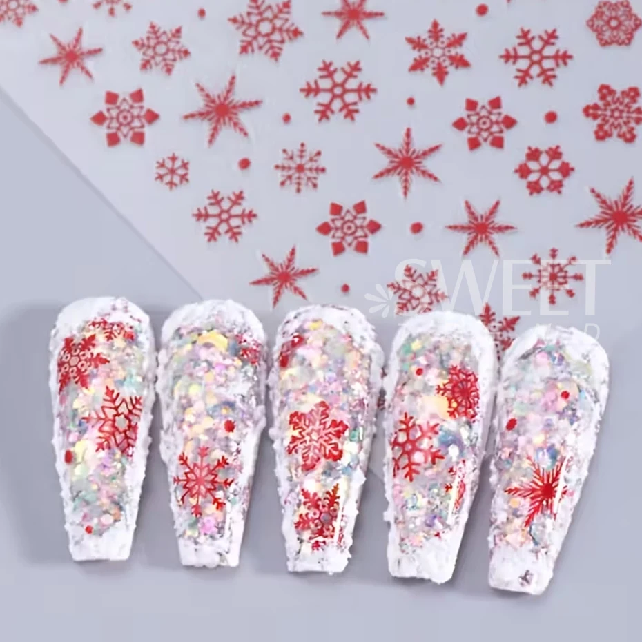 5 Colors Christmas Nail Art Stickers 3D Winter Snowflakes New Year Nail Decals Self-Adhesive Sliders DIY Manicure Decoration ﻿