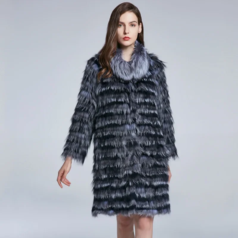 Colorful Fox Fur Grass Coat Long Warm and Slim Coat Women's Autumn and Winter Warm New Style