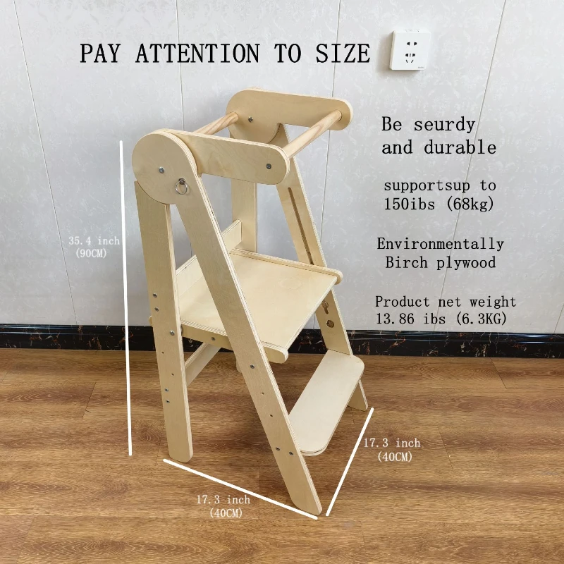Solid Wood Baobab Tower Montessori Learning Tower, Wash Step Arm Stool, Children Folding Climbing Ladder, Armrest Ascending