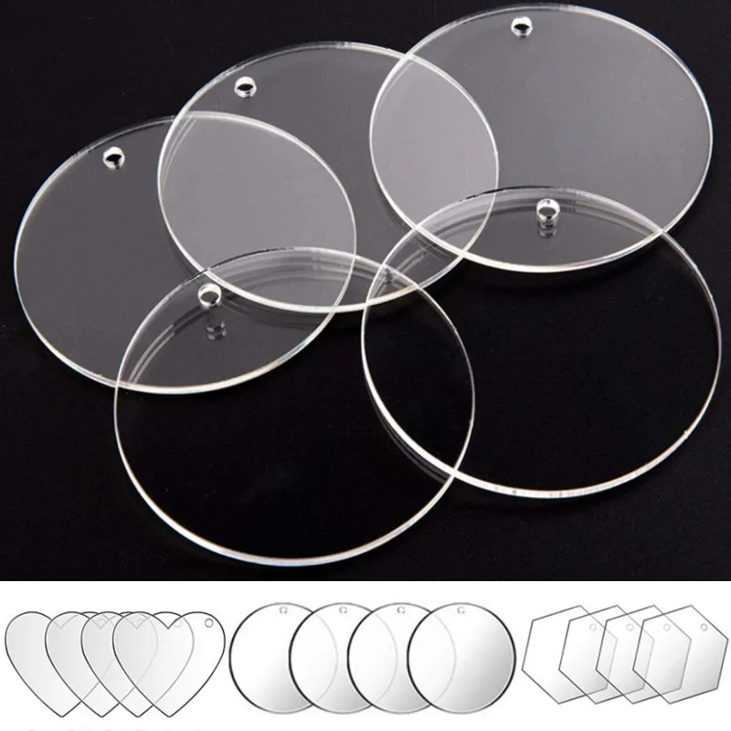 Key Charms Pendant 24Pcs Transparent Round Acrylic Keychain Blanks Disc DIY Arts & Craft Material