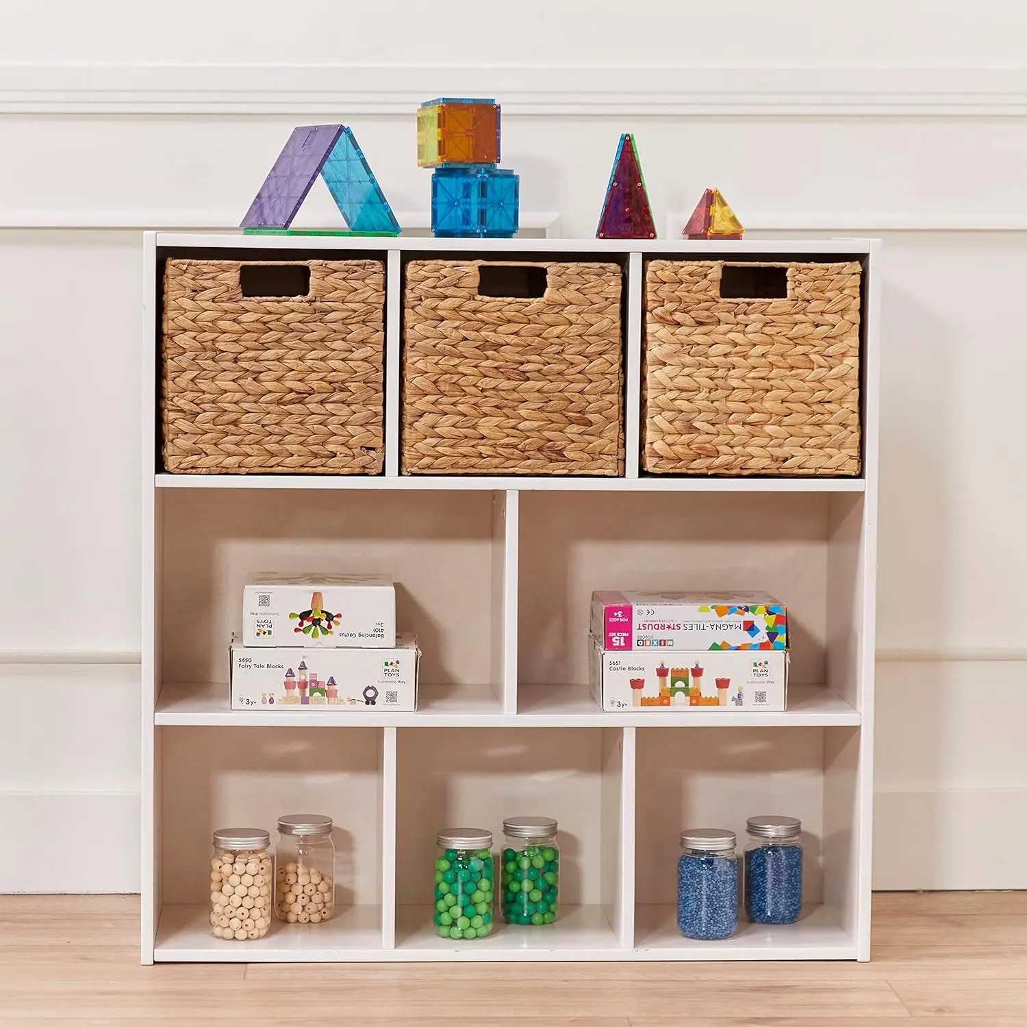 Streamline 8-Compartment Storage Cabinet, 36in, Classroom Furniture, White Wash 5