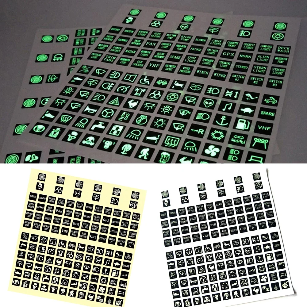 Labels Decal Switch Stickers Luminous PVC Vinyl Stickers Decor For Vehicle Switches 132pcs/set Black Button