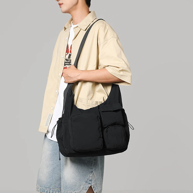 Practical Messenger Bag Large Capacity Simple Crossbody Bag Solid Color Casual Nylon Sling Bag Party Work Shopping Shoulder Bag