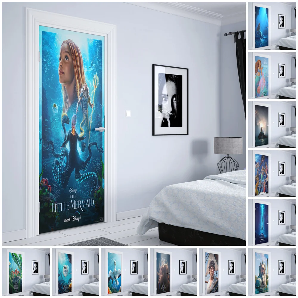 Disney Movie The Little Mermaid Door Sticker Estetica Home Wall Door Elevator Room Decor Graffiti Quality Vinyl Hd Wall Sticker