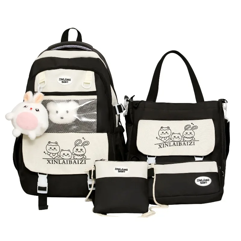 4pcs Fresh Japanese Campus Style Spacious Student Rucksack Trendy Daily Backpack For Teen Girls Middle High School 5