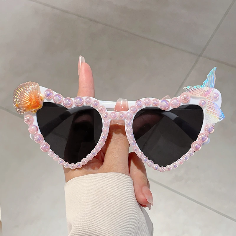 GM LUMIAS Süße herzförmige Sonnenbrille für Damen, modisch, Vintage, originelle dekorative Farbtöne, trendiges Design, Strandurlaub, Sonnenbrille – Detail 6
