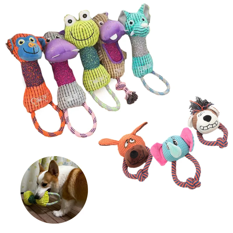

Pet Dog Chew Toys with Handle for Small Medium Dogs Pomeranian Corgi Animal Shaped Durable Interactive Pet Toy Puppy Accessories
