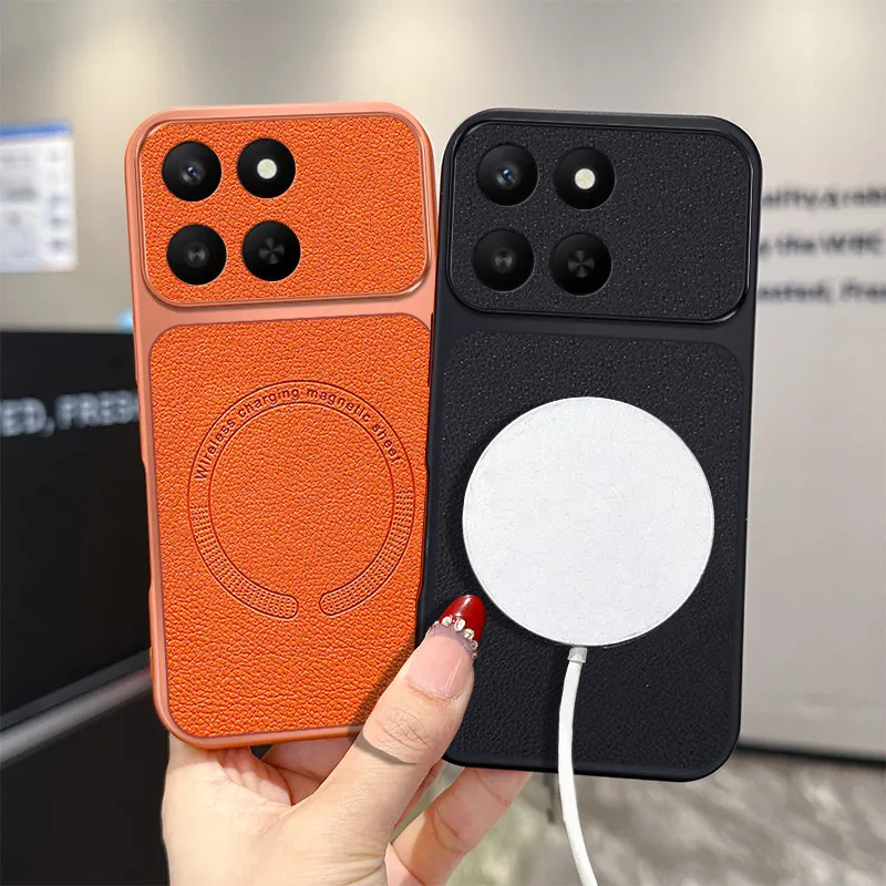 Lychee Pattern Magnetic Ultra-Thin Protective Case with Wireless Charging Compatibility