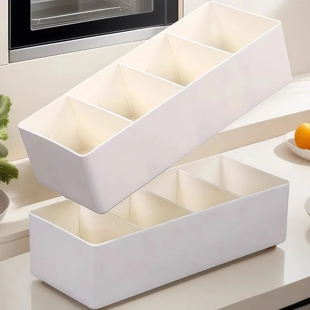 Rectangle Right Angle Storage Box with 3 Partitions - Stackable Drawer & Desktop Organizer for Jewelry, Makeup & Small Items 1